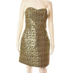H&M Black/Gold Metallic Strapless Lined Evening Dress